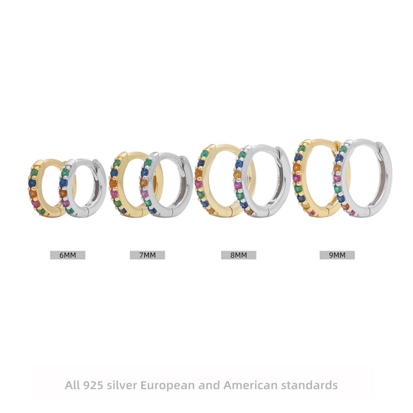 Wholesale S925 Sterling Silver Geometric Round Ear Buckle Set With Colorful Zircon Earrings Electroplated For Women And Unisex