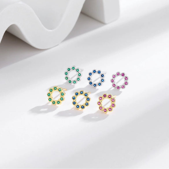 Wholesale S925 Sterling Silver Geometric Round Hollow Electroplated Earrings