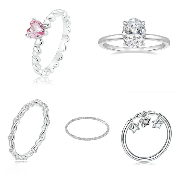 Wholesale S925 Sterling Silver Geometric Round Ring With Love Stars Design Retro Style Electroplated