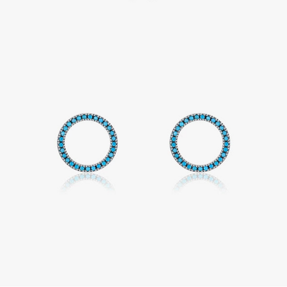 Wholesale S925 Sterling Silver Geometric Round Turquoise Microinlay Earrings