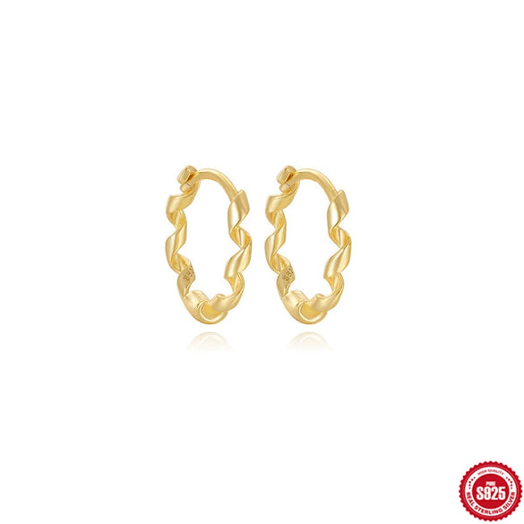 Wholesale S925 Sterling Silver Geometric Round Twisted Lines Ear Buckle Ear Stud Jewelry With Electroplating