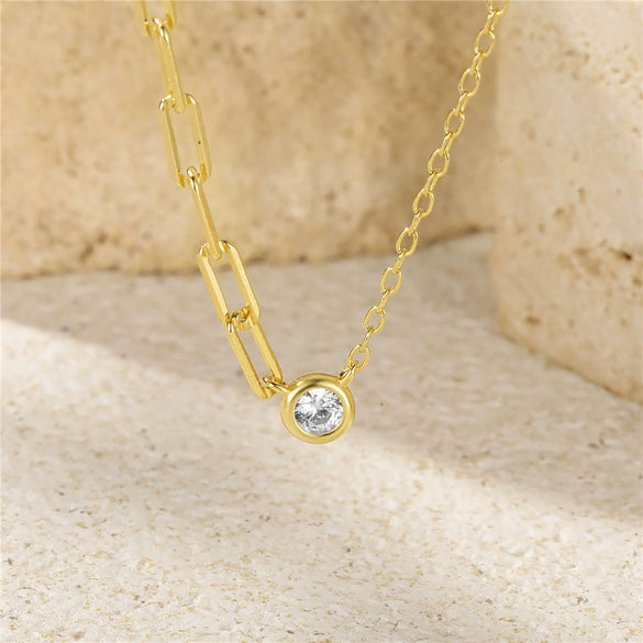 Wholesale S925 Sterling Silver Geometric Round Zirconium Inlaid Regular Chain Necklace For Women Fashion Simple And Trendy