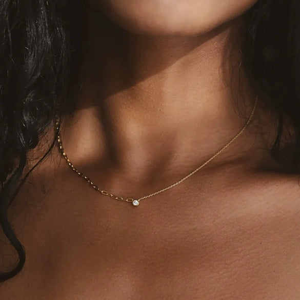Wholesale S925 Sterling Silver Geometric Round Zirconium Inlaid Regular Chain Necklace For Women Fashion Simple And Trendy