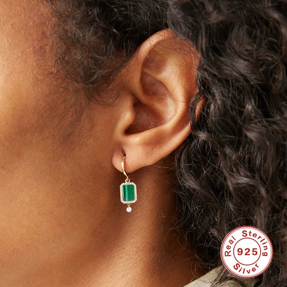 Wholesale S925 Sterling Silver Geometric Shell Pearl Malachite Dagger Earrings With Electroplating For Women