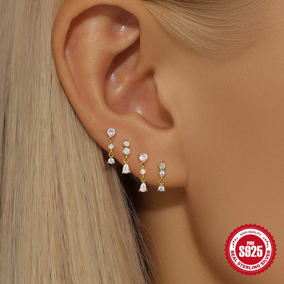 Wholesale S925 Sterling Silver Geometric Single Row Round Bead Earrings With Electroplating For Women