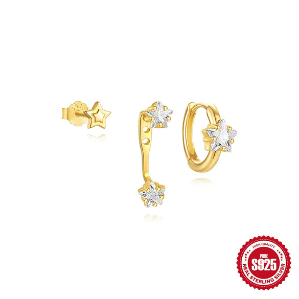 Wholesale S925 Sterling Silver Geometric Six Point Star Love Earrings For Women With Electroplating