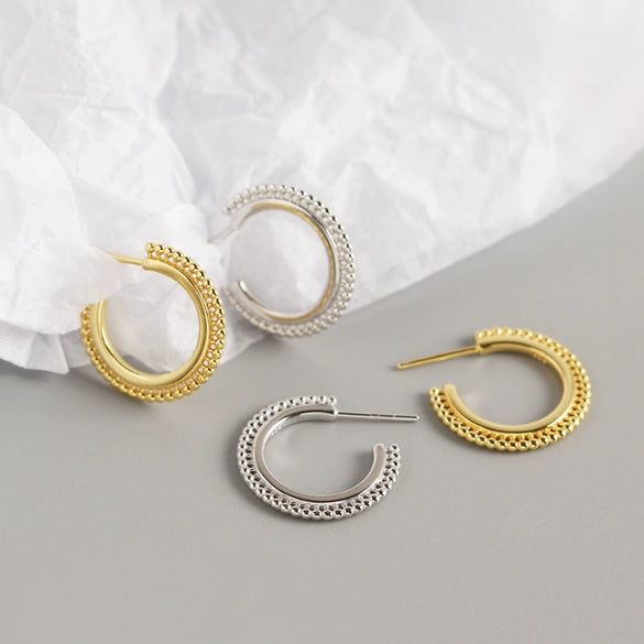 Wholesale S925 Sterling Silver Geometric Small Round Beads Electroplated Earrings