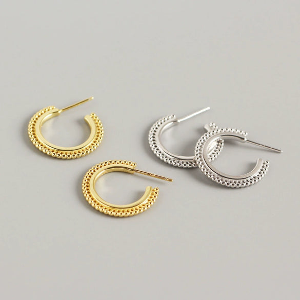 Wholesale S925 Sterling Silver Geometric Small Round Beads Electroplated Earrings