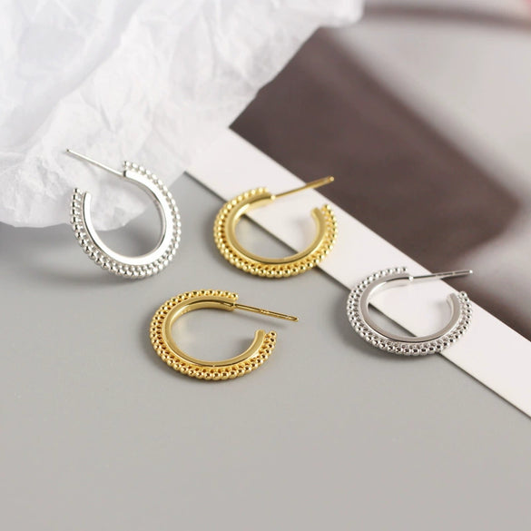 Wholesale S925 Sterling Silver Geometric Small Round Beads Electroplated Earrings