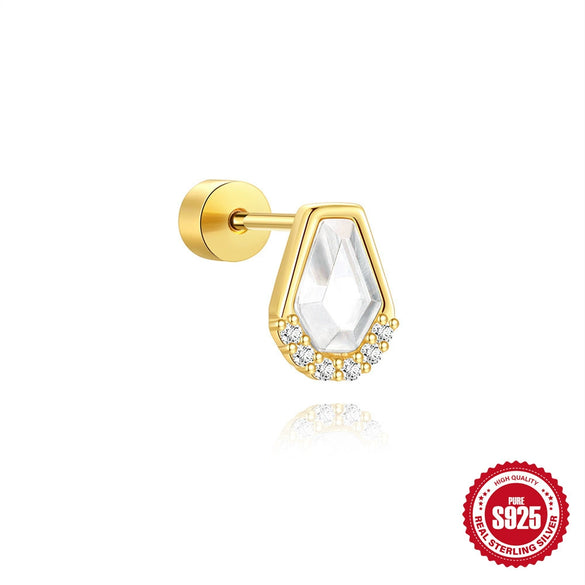 Wholesale S925 Sterling Silver Geometric Specialshaped Electroplated Noncolliding Zircon Thicksoled Flathead External Thread Piercing Earrings For Women