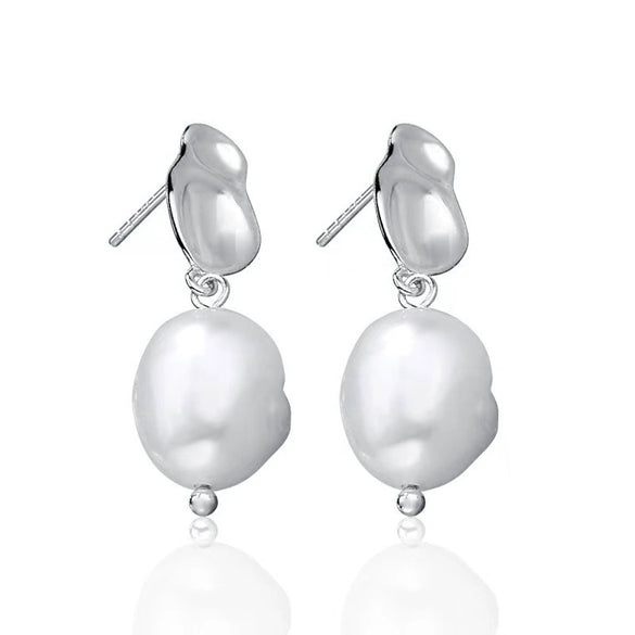 Wholesale S925 Sterling Silver Geometric Specialshaped Women's Earrings With Imitation Pearl Simple Style Accessories