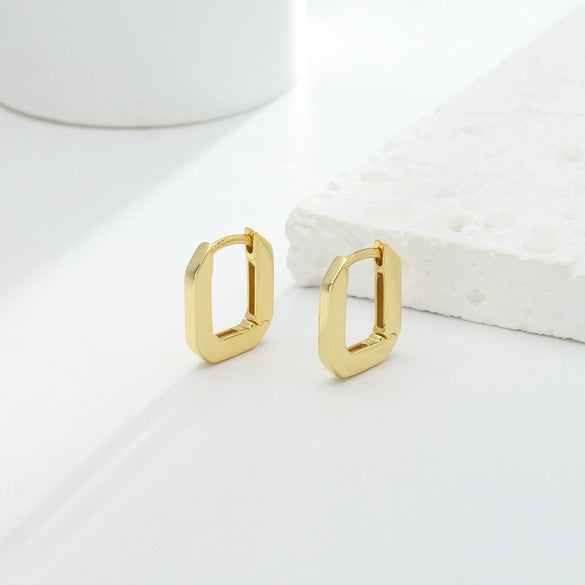 Wholesale S925 Sterling Silver Geometric Square Ear Buckle Earrings With Electroplating For Women