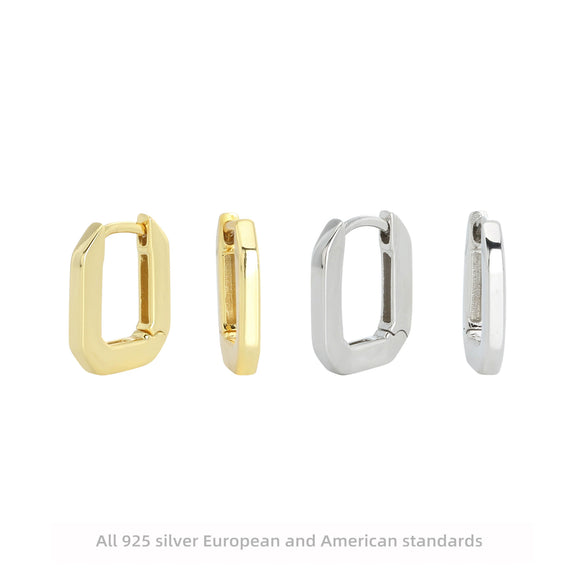 Wholesale S925 Sterling Silver Geometric Square Ear Buckle Earrings With Electroplating For Women