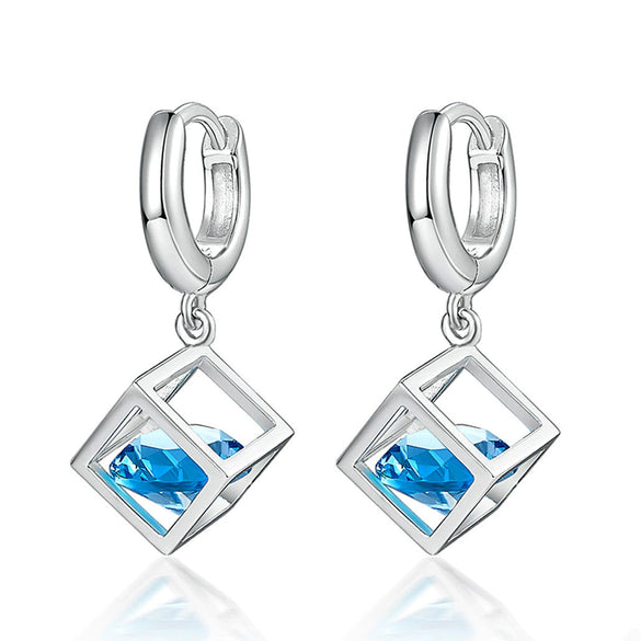 Wholesale S925 Sterling Silver Geometric Square Light Luxury Zircon Earrings