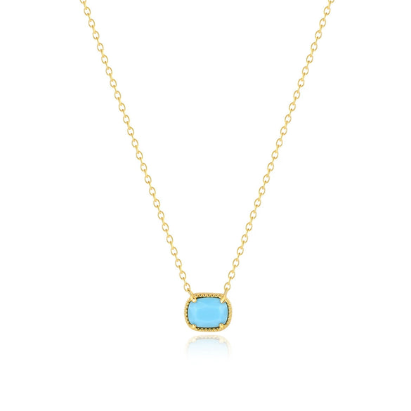 Wholesale S925 Sterling Silver Geometric Square Necklace With Turquoise For Women Electroplated Ochain Neck Jewelry