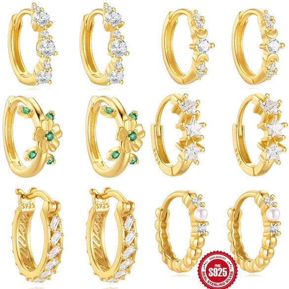 Wholesale S925 Sterling Silver Geometric Square Zircon Retro Earrings With Circle Small Ear Ring And Niche Ear Buckle For Women Electroplated