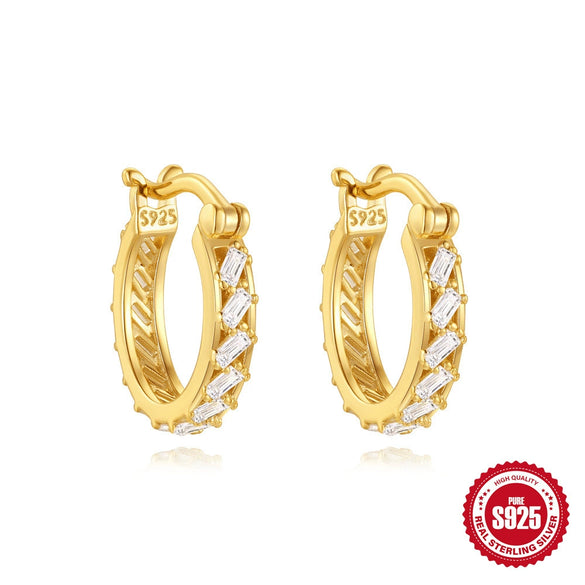 Wholesale S925 Sterling Silver Geometric Square Zircon Retro Earrings With Circle Small Ear Ring And Niche Ear Buckle For Women Electroplated