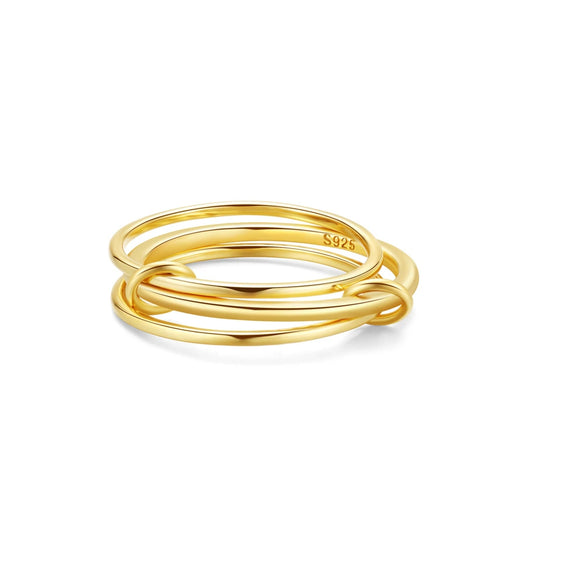 Wholesale S925 Sterling Silver Geometric Stacking Lock Food Ring With Electroplating And Real Gold Plating