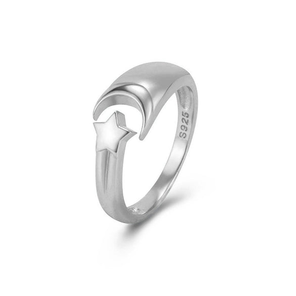 Wholesale S925 Sterling Silver Geometric Star And Moon Ring With Electroplating Adjustable Fashion Design