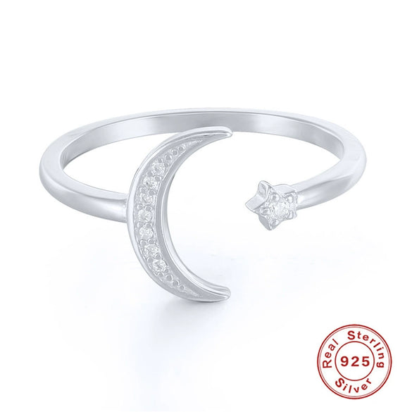 Wholesale S925 Sterling Silver Geometric Star And Moon Ring With Electroplating Adjustable Fashion Design