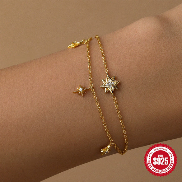 Wholesale S925 Sterling Silver Geometric Star Diamond Bracelet With Electroplating And Real Gold Plating Cold Style For Women