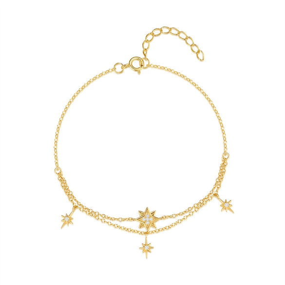 Wholesale S925 Sterling Silver Geometric Star Diamond Bracelet With Electroplating And Real Gold Plating Cold Style For Women