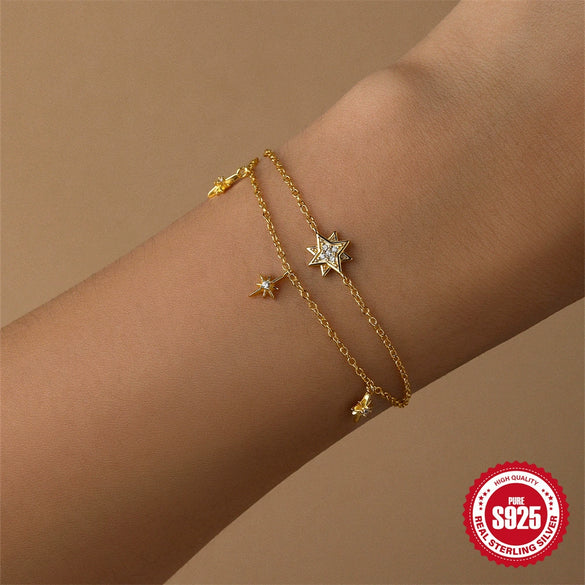 Wholesale S925 Sterling Silver Geometric Star Diamond Bracelet With Electroplating And Real Gold Plating Cold Style For Women
