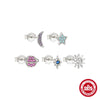 Wholesale S925 Sterling Silver Geometric Star Moon Color Diamond Planet Galaxy 5Piece Set Ear Studs Earrings With Electroplating