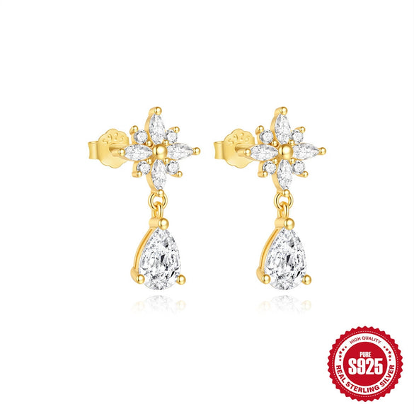 Wholesale S925 Sterling Silver Geometric Star Moon Diamond Electroplated Women's Earrings