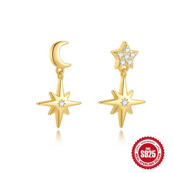 Wholesale S925 Sterling Silver Geometric Star Moon Diamond Electroplated Women's Earrings