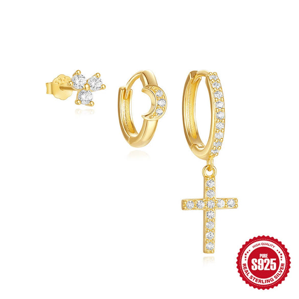 Wholesale S925 Sterling Silver Geometric Star Moon Pendant Earrings For Women With Electroplating