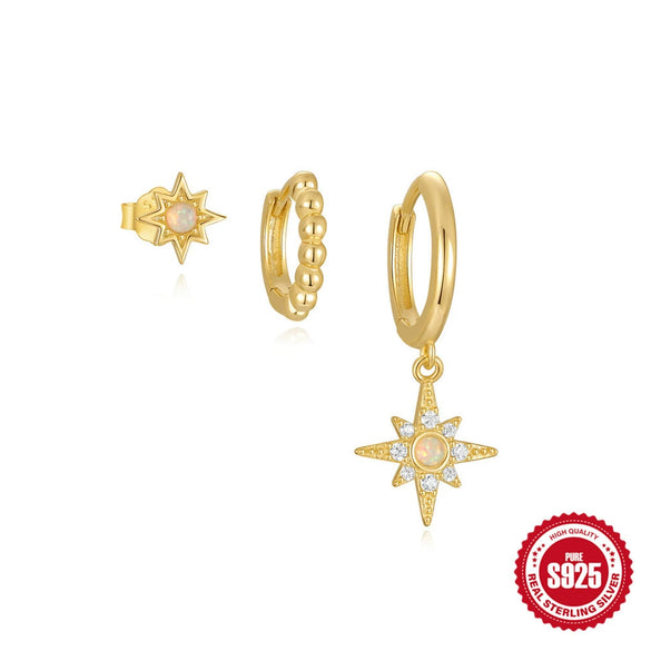 Wholesale S925 Sterling Silver Geometric Star Opal Earrings With Electroplating For Women