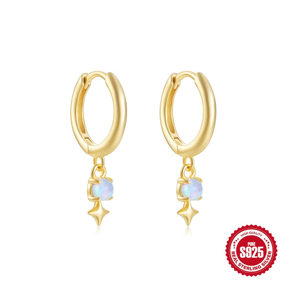 Wholesale S925 Sterling Silver Geometric Stars Blue Opal Diamond Earrings For Women