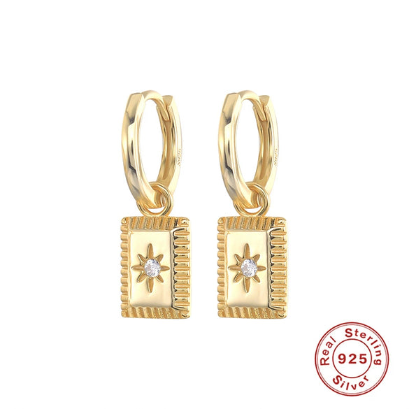 Wholesale S925 Sterling Silver Geometric Stars Square Pendant Earrings With Electroplating And Diamond Encrusted Design