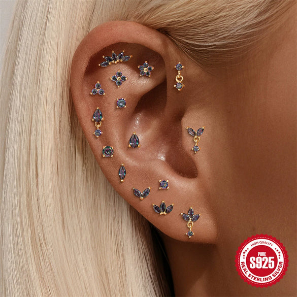Wholesale S925 Sterling Silver Geometric Style Ear Jewelry With Environmentally Friendly Electroplating And Rainbow Stone
