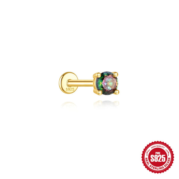 Wholesale S925 Sterling Silver Geometric Style Ear Jewelry With Environmentally Friendly Electroplating And Rainbow Stone