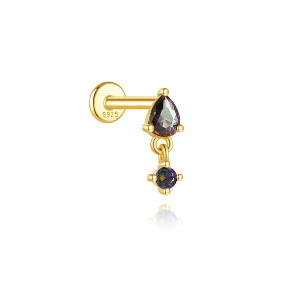 Wholesale S925 Sterling Silver Geometric Style Ear Jewelry With Environmentally Friendly Electroplating And Rainbow Stone