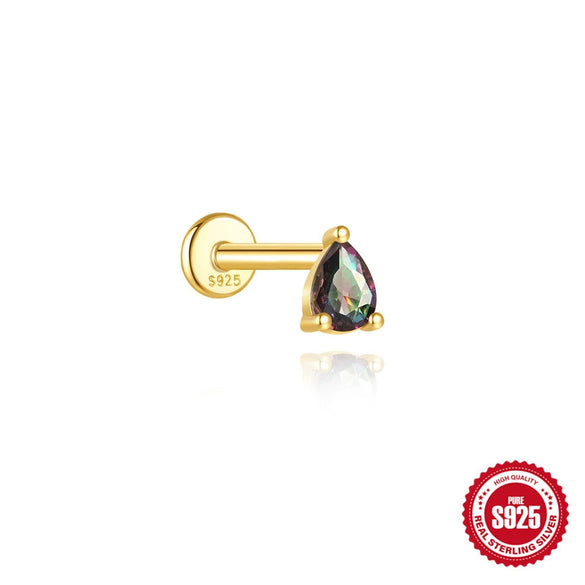 Wholesale S925 Sterling Silver Geometric Style Ear Jewelry With Environmentally Friendly Electroplating And Rainbow Stone