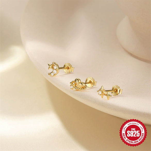 Wholesale S925 Sterling Silver Geometric Style Electroplated Love Star Moon Earrings For Women