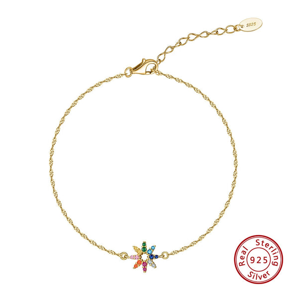 Wholesale S925 Sterling Silver Geometric Style Electroplated Women's Bracelet With Colorful Zircon