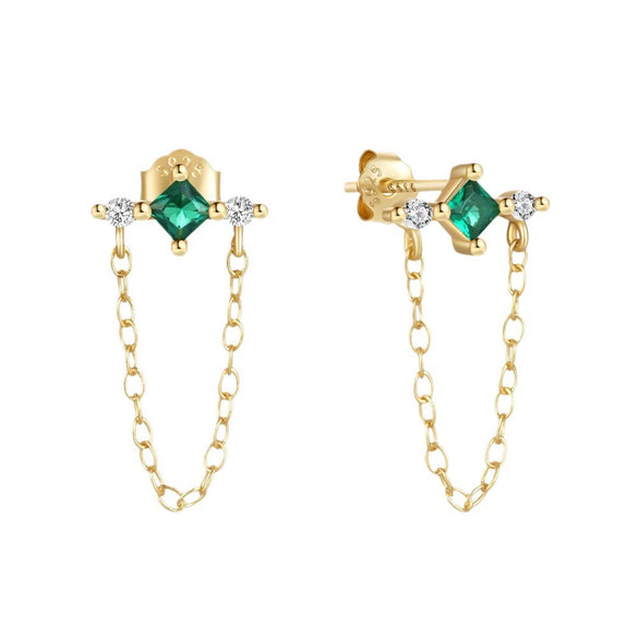 Wholesale S925 Sterling Silver Geometric Tassel Chain Diamond Embedded Ear Studs Earrings For Women