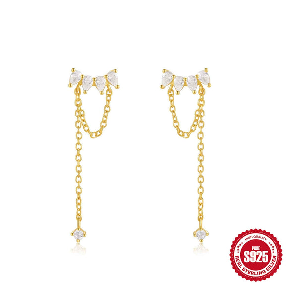Wholesale S925 Sterling Silver Geometric Tassel Chain Diamond Embedded Ear Studs Earrings For Women