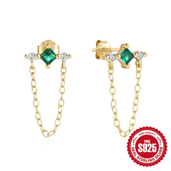 Wholesale S925 Sterling Silver Geometric Tassel Chain Diamond Embedded Ear Studs Earrings For Women