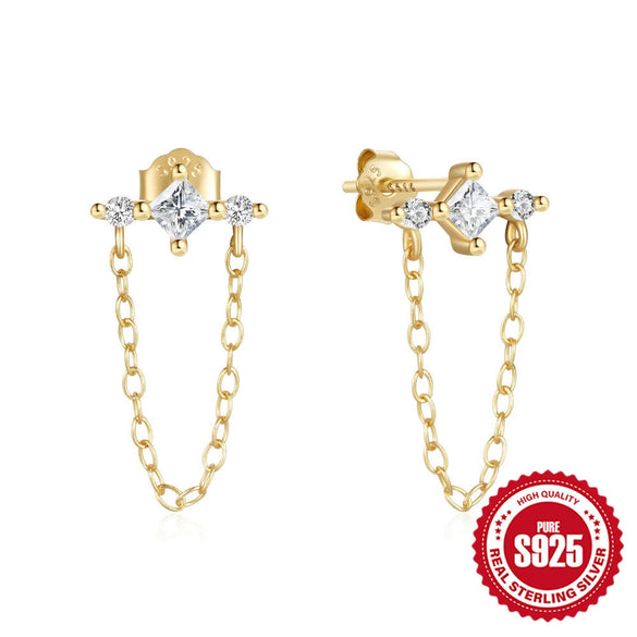 Wholesale S925 Sterling Silver Geometric Tassel Chain Diamond Embedded Ear Studs Earrings For Women