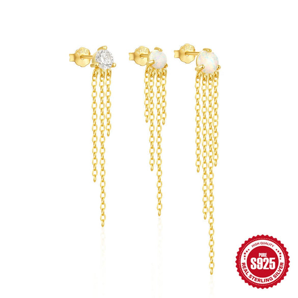 Wholesale S925 Sterling Silver Geometric Tassel Chain Earrings Set With Electroplating For Women