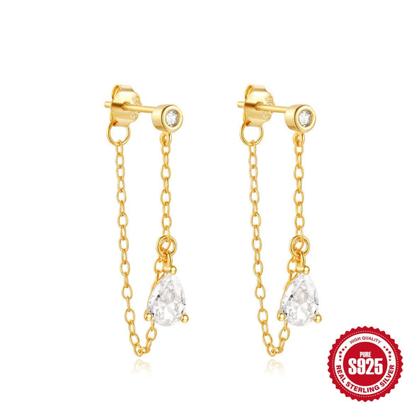 Wholesale S925 Sterling Silver Geometric Tassel Chain Rear Hanging Earrings For Women With Single Diamond Simple Cold Style