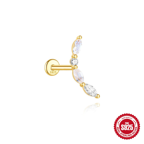 Wholesale S925 Sterling Silver Geometric Tassel Flat Head Threaded Piercing Earrings With Environmentally Friendly Electroplating