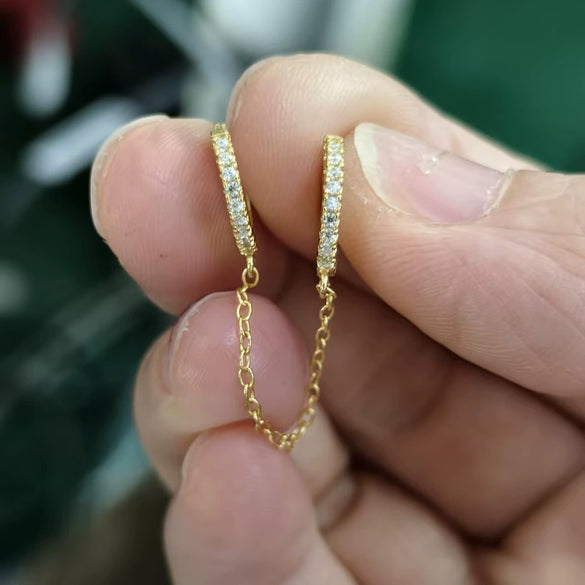Wholesale S925 Sterling Silver Geometric Tassel Full Diamond Binaural Earrings For Women With Zirconia Design