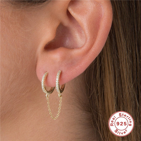 Wholesale S925 Sterling Silver Geometric Tassel Full Diamond Binaural Earrings For Women With Zirconia Design