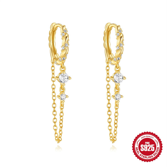 Wholesale S925 Sterling Silver Geometric Tassel Twist Electroplated Minimalist Women's Earrings
